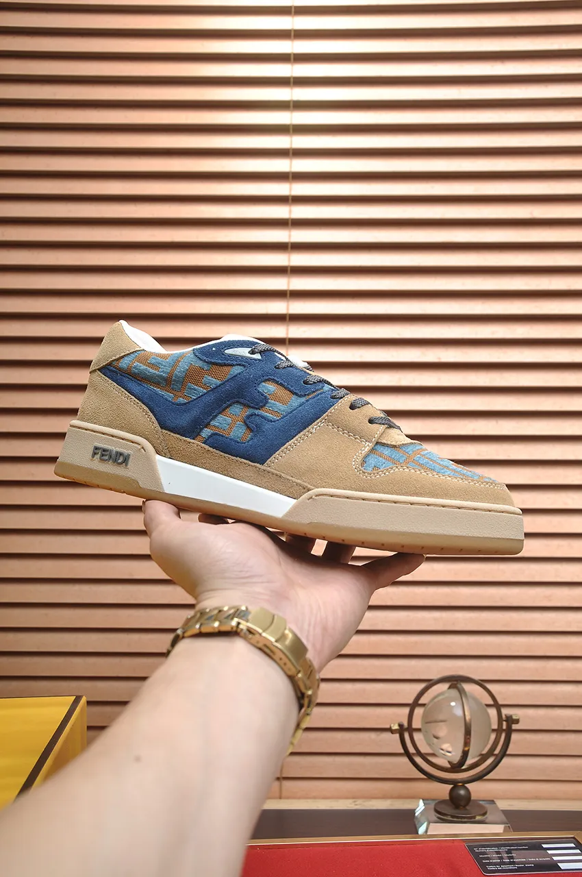 Men's shoes 💰600💶 [Fendi] The latest couple model 🔥 Many 💑 stars have the same style. FD match is a one-to-one replica of the original version. The first fendi match created by designer Kim Jones and Trainer basketball sneakers by Donkey. Material: Original silk leather. Lining: breathable mesh. Packaging: Original 1:1 matching high-end packaging. Size: Female 35-40 Male 38-44 (45 46. Custom-made (no return or exchange)